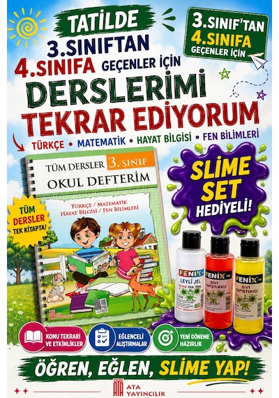 3.sınıftan 4.sınıfa Geçenler İçin Tatilde Derslerimi Tekrar Ediyorum Slime Set Hediyeli