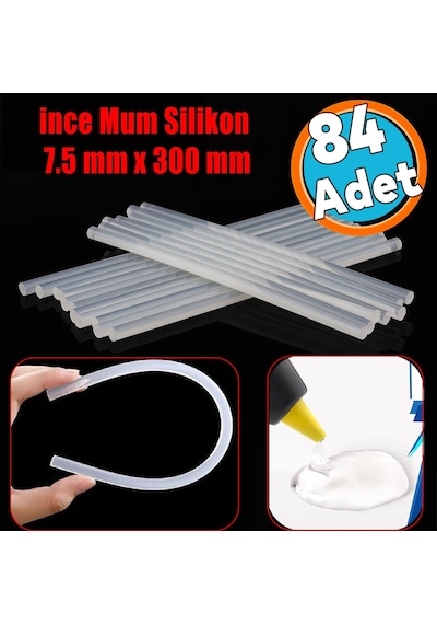 84 Adet İnce Mum Silikon 7.5 Mm Uzunluk 30 Cm Çubuk Sıcak Silikon Hobi Eşya Maket Yapıştırma Slikon
