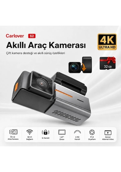 Carlover S2 4K Wifi Ön Arka Araç Kamerası