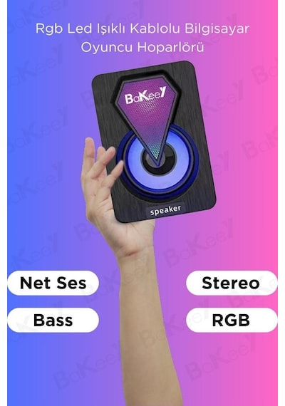 Bilgisayar Hoparlörü Rgb Led Işıklı Laptop Gaming Oyuncu Hoparlörü 1+1 Ses Sistemi Spreaker