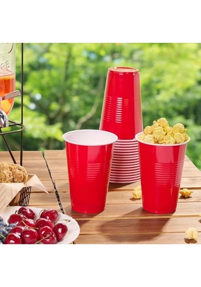 25 Adet İkonik Amerikan Parti Bardağı Kırmızı Plastik Bardak Tek Kullanımlık 16 Oz - 500 Ml Diğer