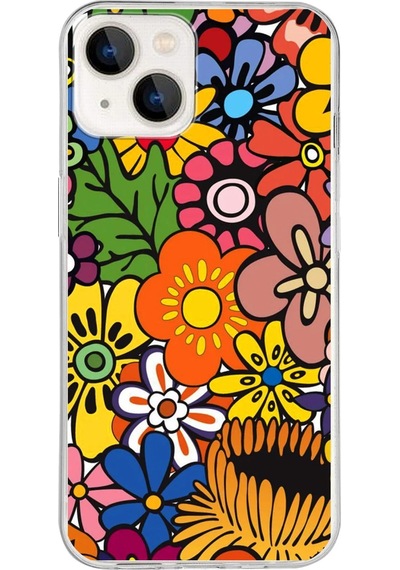 Apple Uyumlu iPhone 13 İle 1mm Slim Fit Retro Renkler 2 Baskılı Şeffaf Kılıf