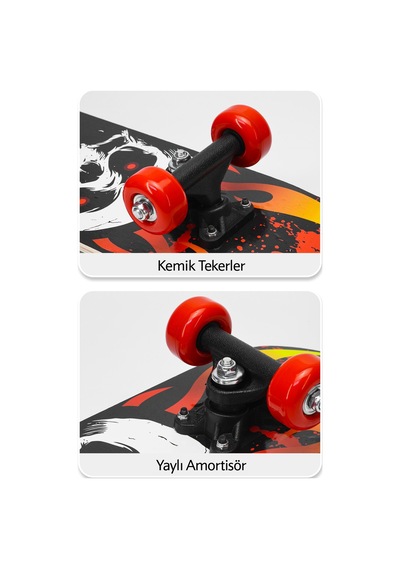 Orta Boy Kaykay 60 Cm 8 Katmanlı Canlı Desenli Kemik Teker Kaymaz Skateboard 2406 Gri