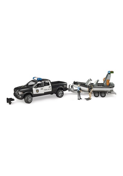 Bruder Ram 2500 Polis Aracı ,Römork, Zodyak, 2 Figür ve Aksesuarl
