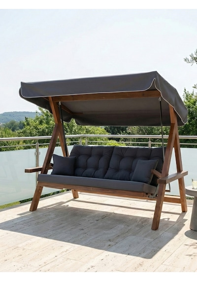 Lyon 2400 4 Kişilik Ahşap Bahçe Salıncağı, Balkon Teras Salıncağı, Yatak Özellikli Antrasit Lyon 2400 4 Kişilik Ahşap Bahçe Salıncağı, Balkon Teras Salıncağı, Yatak Özellikli Antrasit