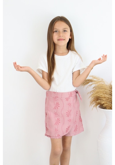 Fesshera Kids Kız Çocuk Şort Etek Fiyonklu Desenli Rahat Kalıp Günlük & Şık Kombinler İçin Pembe