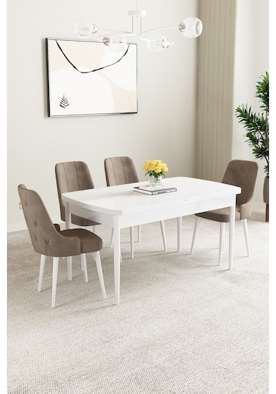 Clara Beyaz 80x132 Açılabilir Mdf Masa Yemek Odası Takımı,mutfak Takımı 4 Adet Sandalye Cappucino Clara Beyaz 80x132 Açılabilir Mdf Masa Yemek Odası Takımı,mutfak Takımı 4 Adet Sandalye Cappucino