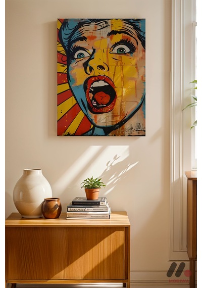 Çığlık Atan Kadın Pop Art, Çerçevesiz Yüksek Kalite Duvar Afişi - Renkli Ev Dekorasyonu