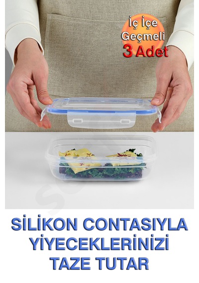 Lock&fresh Contalı Dikdörtgen Saklama Kabı 565, 975, 1675ml Üçlü Set Mavi