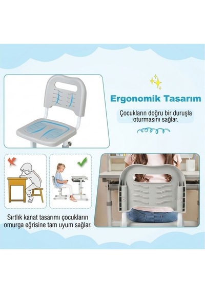 Ayarlanabilir Ergonomik Çocuk Aktivite Masası 3-10 Yaş- Gri