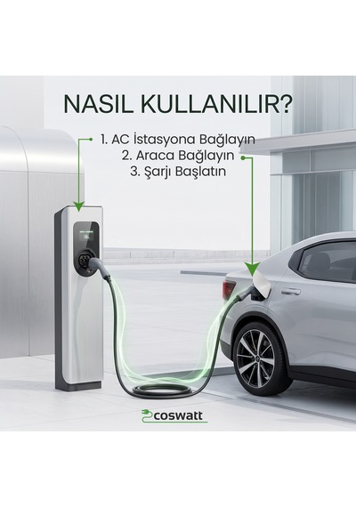 Coswatt Elektrikli Araç Tip-2 Şarj Kablosu 22kW / 32A / 5 Metre / 380V AC / Tip-2 / IEC 62196