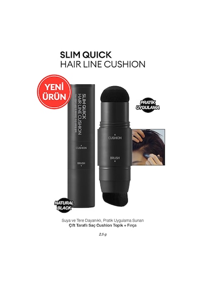 Suya Ve Tere Dayanıklı, Saç Cushion Topik + Fırça Dashu Daily Slim Quick Hair Line Cushion Black