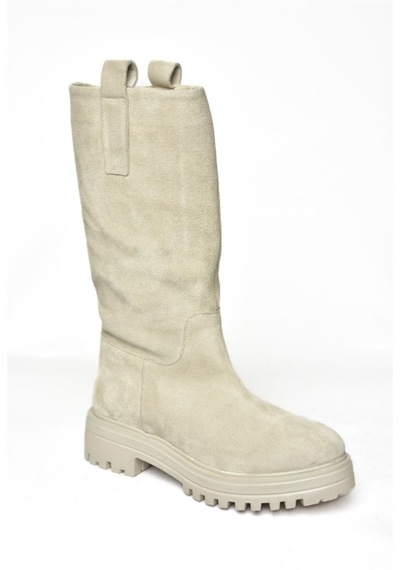 Fox Shoes R555267002 Bej Hakiki Deri Süet Kadın Çizme Bej