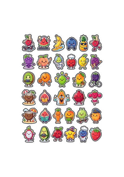 30 Adet Sevimli Meyveler Sticker Seti - Laptop Defter Telefon Çok Renkli