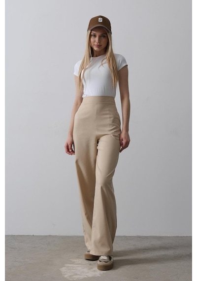 Ge Ticaret Beli Yarım Lastikli Palazzo Pantolon - Camel Camel