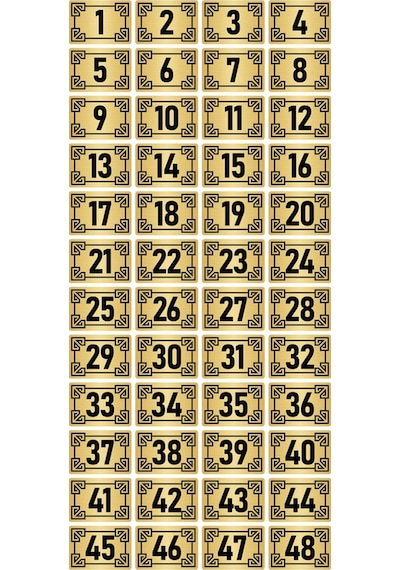Metal Kapı Masa Dolap Numara Levhası 10x15cm Altın Renk 48 Adet (1…48)