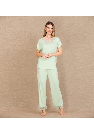 Modenya Herşeytrend Viskon Şık Tasarım Dantel İşlemeli Açık Yeşil Kısa Kol Pijama Takımı Açık Yeşil Modenya Herşeytrend Viskon Şık Tasarım Dantel İşlemeli Açık Yeşil Kısa Kol Pijama Takımı Açık Yeşil