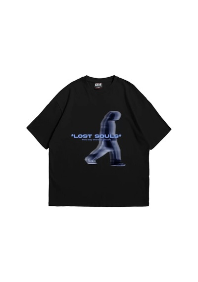 Lost Souls Baskılı Beyaz Unisex Oversize Siyah