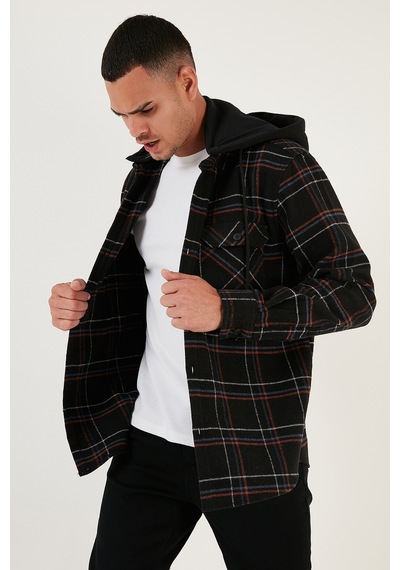 Buratti Ekoseli Regular Fit Çıkarılabilir Kapüşonlu Kışlık Erkek Gömlek Cf24W126985 Siyah Buratti Ekoseli Regular Fit Çıkarılabilir Kapüşonlu Kışlık Erkek Gömlek Cf24W126985 Siyah