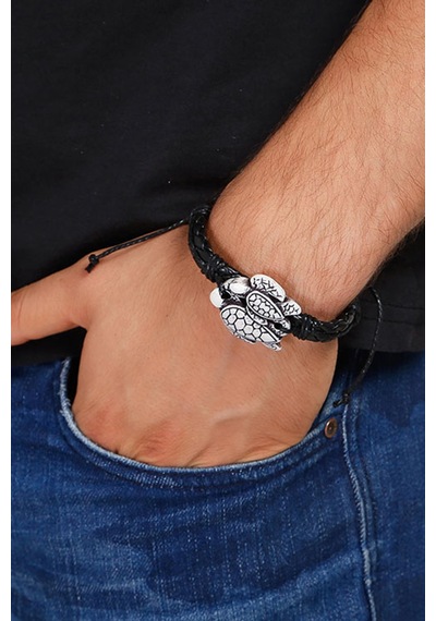 Tblk01379 İkili Deniz Kaplumbağası Figür Deri Unisex Bileklik 1351-1390 Çok Renkli