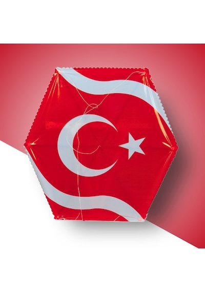 Naylon Altıgen Uçurtma - Bayraklı - Orta Boy