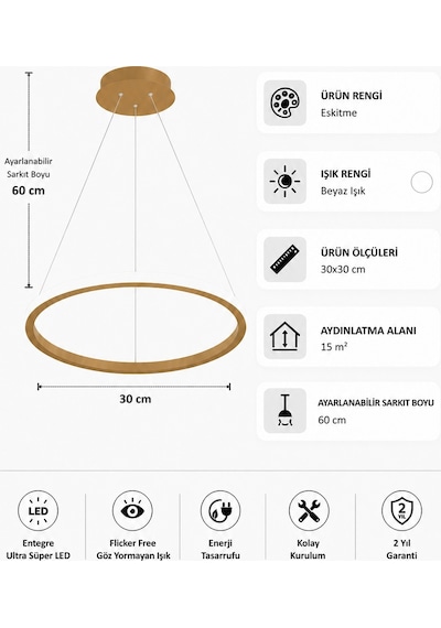 AvizeGO Rizon Led Sarkıt Avize Beyaz Işık Eskitme