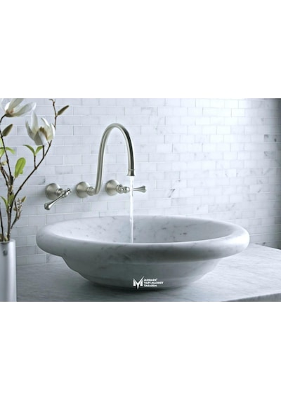 Beyaz Mermer Çember Geçişli Yuvarlak Lavabo