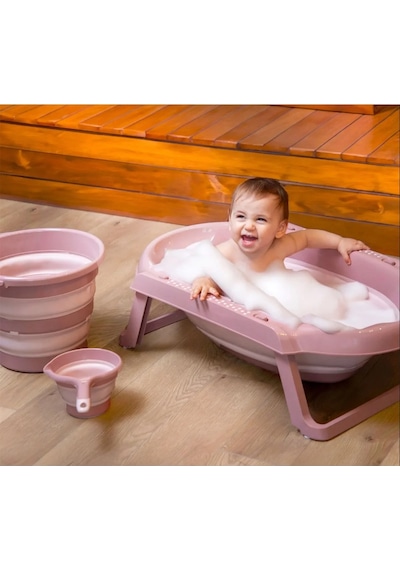 Babyjem Katlanır Bebek Banyo Küvet Seti 3 Parça Somon