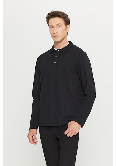AC&Co / Altınyıldız Classics Erkek Sıyah %100 Pamuk Standart Fit Normal Kesim Polo Yaka Sweatshirt Siyah