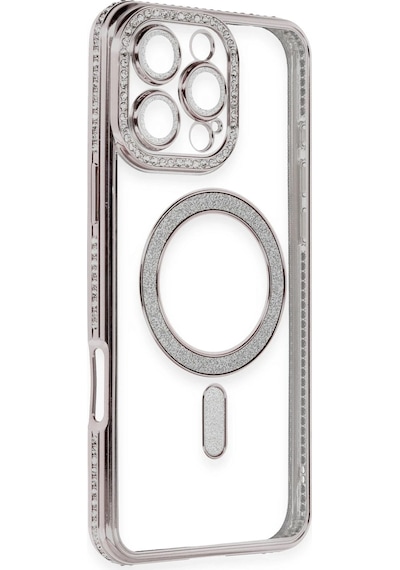 Newface - 580 - İphone 16 Pro Kılıf Joke Simli Magneticsafe Kılıf - Csmo-tex - - Pembe