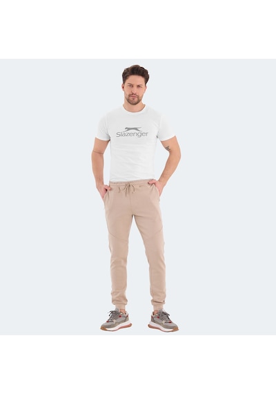 Slazenger VENOM Erkek Fermuar Cepli Dar Paça Bej Eşofman Altı