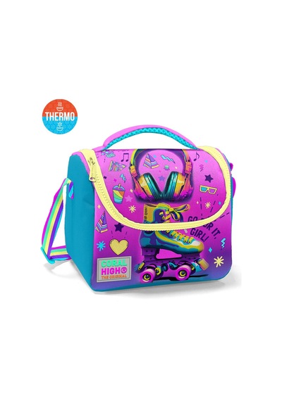 Coral High Kids Pembe Turkuaz Kulaklık Paten Desenli Thermo Beslenme Çantası 11754
