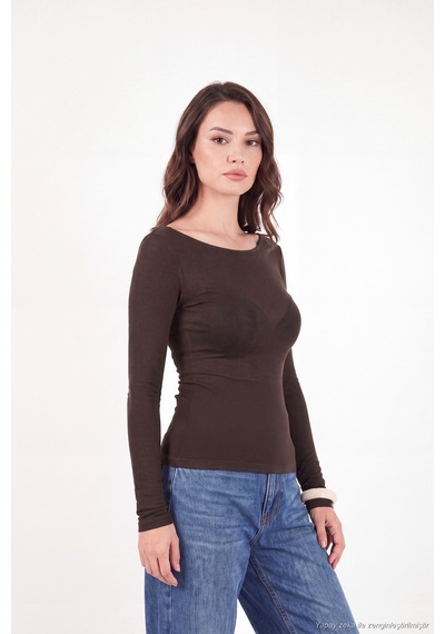 Lela Kayık Yaka Transparan Triko Bluz Kadın Bluz 5866879 Kahve