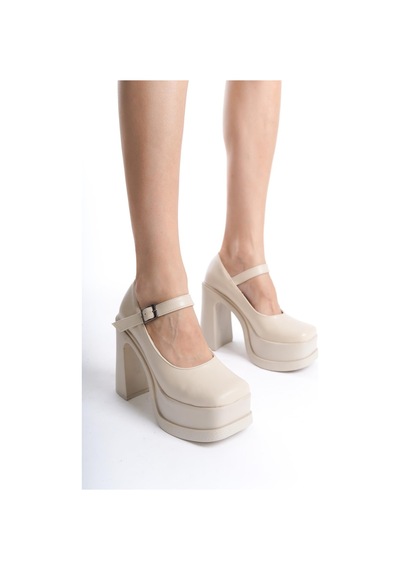 Asmi Shoes Kadın Viva Tek Baletli 12 Cm Platform Topuklu Ayakkabı Krem Krem