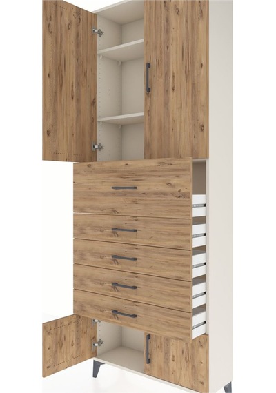 Arges Dolap 3 Raflı 5 Çekmeceli 4 Kapaklı 88x30x243 Aytaşı-çam Aytaşı