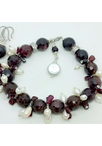 Sibelce 2687 Garnet Doğal İnci Zirkon El Yapımı Bileklik Bordo
