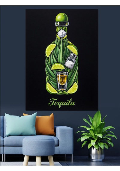 Ahşap Tablo Tequila İçeceği Kaktüs Yeşil Dekoratif Tablolar
