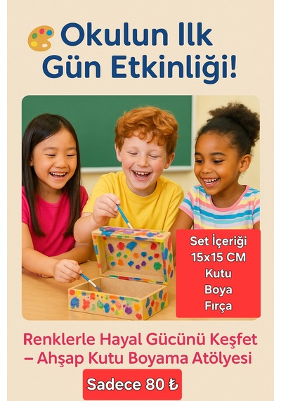 Okul Etkinliği 15x15 Ahşap Kutu Boyama Seti Boya + Fırça Dahil