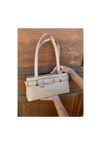 Just Polo Kadın Gold Aksesuarlı Kemer Detaylı Şık El Çantası Shopper Ebat : 14 X 30 Cm Kum