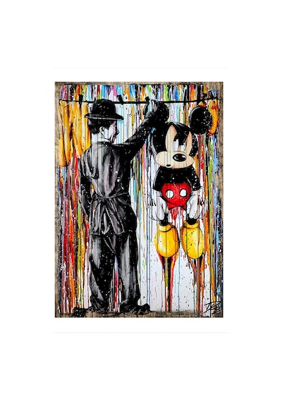 Mickey Mouse Ve Charlie Chapline Tasarım Mdf Tablo 25 Cm X 35 Cm