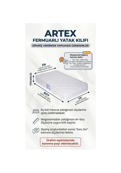 Artex Fermuarlı Yatak Kılıfı 160x200 Koruyucusu%100 Pamuklu Kılıf Özel Üretim Kapitone Çift Kiş Beyaz
