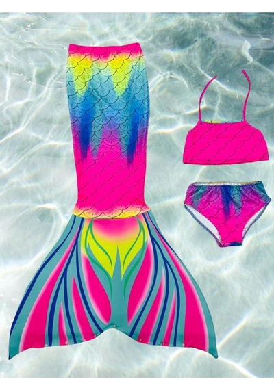 Lolliboomkids Kız Çocuk Deniz Kızı Kuyruklu Kostüm Mayo Bikini Takımı 3 Parça Son Moda Gökkuşağı Çok Renkli Lolliboomkids Kız Çocuk Deniz Kızı Kuyruklu Kostüm Mayo Bikini Takımı 3 Parça Son Moda Gökkuşağı Çok Renkli
