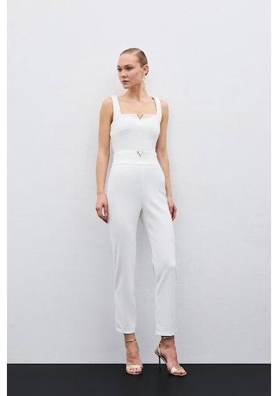 Sateen Bel Aksesuarlı Pantolon - Ekru-135480 Ekru