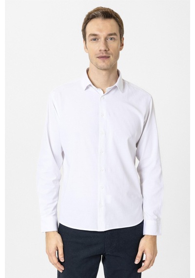 Süvari Beyaz Slim Fit Düz Klasik Yaka Gömlek-34081 Beyaz