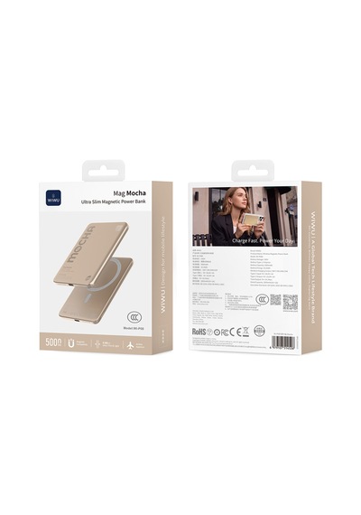 Wiwu Wi-p085 Magpearl Serisi Ultra İnce Wireless Kablosuz Powerbank 5000mah 15w Gold