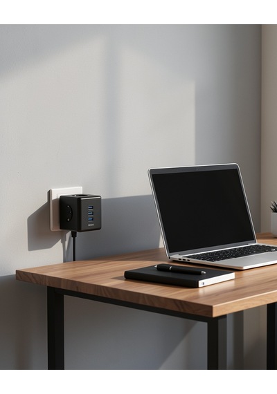 Akım Korumalı Küp Priz, 3 Priz Girişi Ve 3 Usb Şarj Özellikli 2 m
