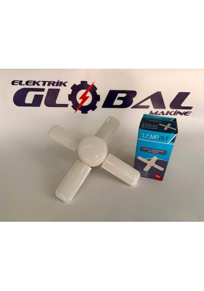 Lampist 36w 4+1 Pervane Armatür Led Ampul E27 Standart Duy Geniş Açılı Tavan Aydınlatması 4 Katlanabilir Kanat + 1 Merkez Spot Beyaz -6500k