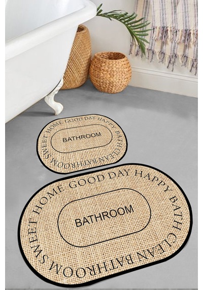 Baindos Bej 60x100 50x60 Kaydırmaz Tabanlı 2'li Banyo Paspas Seti Takımı Bej