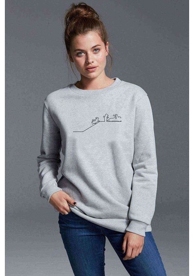 La Linea Trt Cizgi Adam Formula Baskılı Gri Kadın Sweatshirt