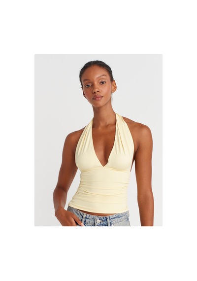 Dilvin 31968 Büzgülü Halter Yaka Top Sarı